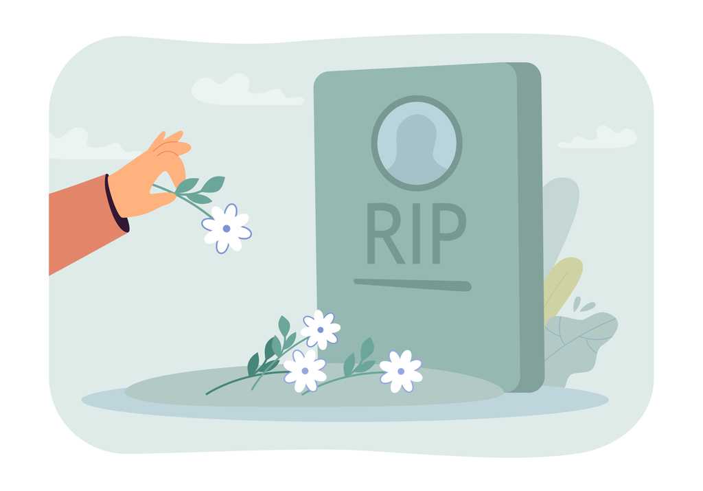 ilustração de um familiar colocando flores na lápide de conhecido