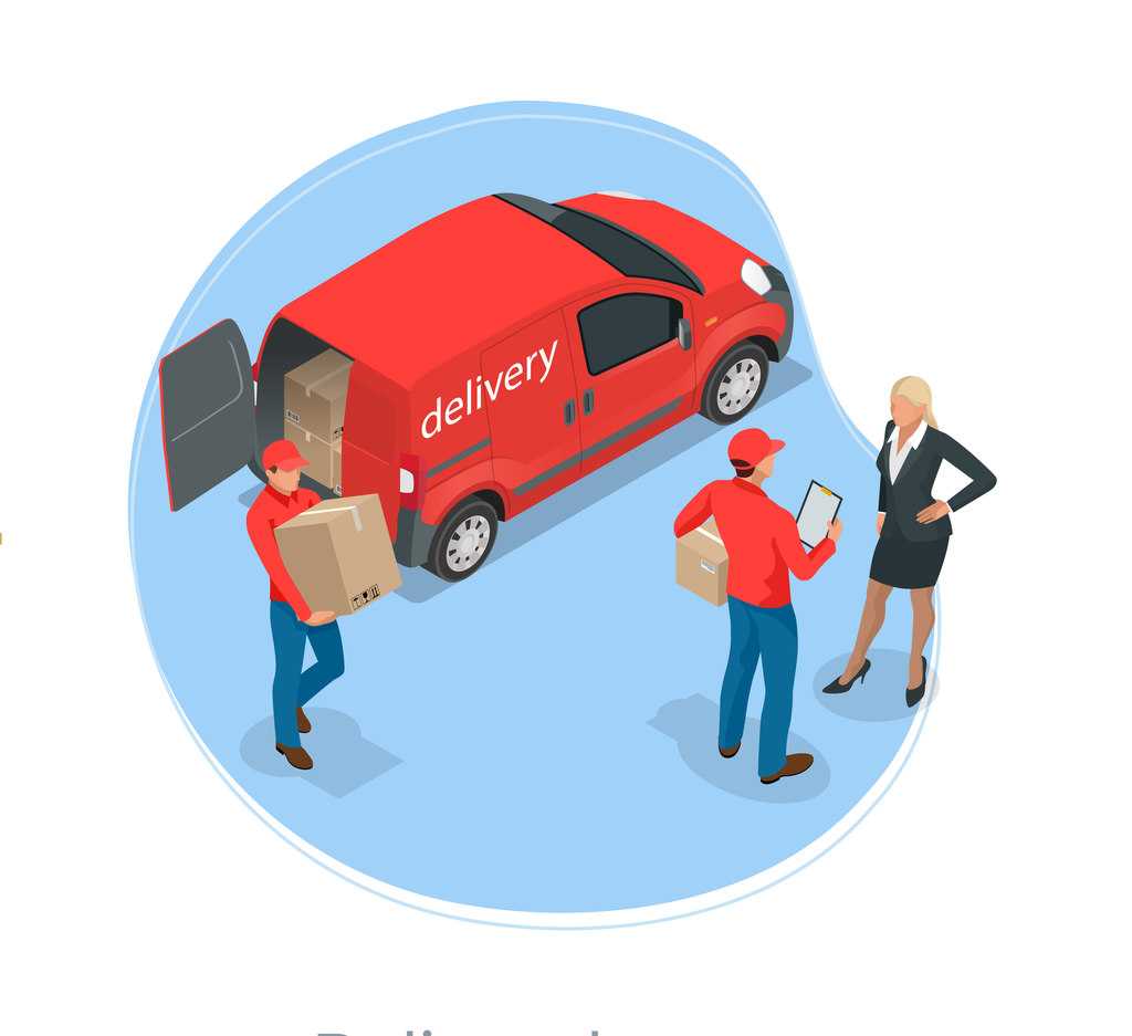 van de delivery fazendo entrega para uma mulher