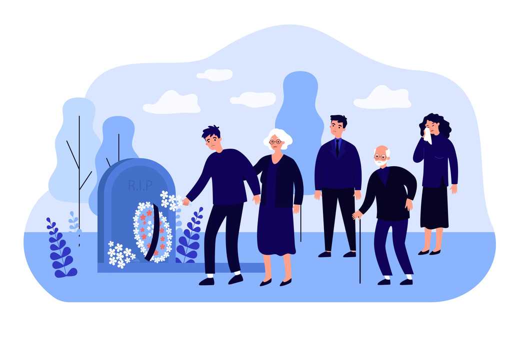 ilustração de familiares em funeral, seguro funeral para idosos